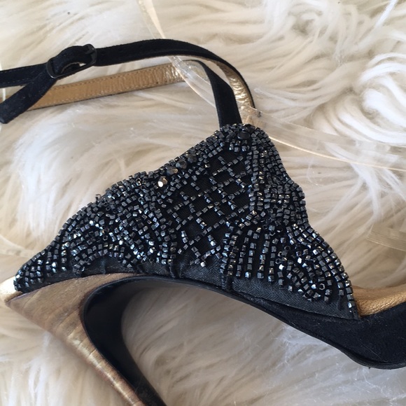 Stephane Kelian Paris Black Suede Beaded Heels/Sandals - Picture 4 of 16
